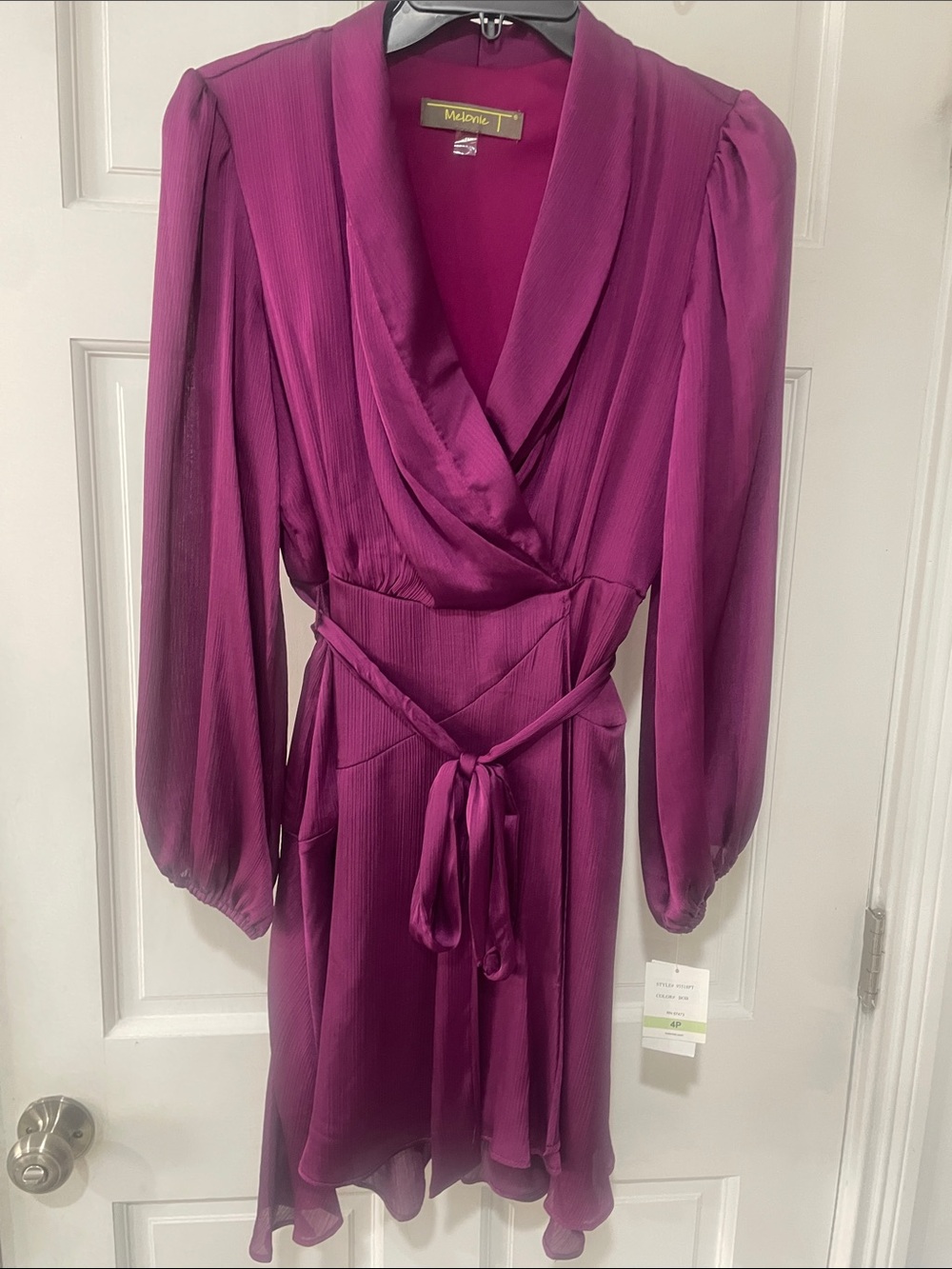 Maggy London Deep Fuchsia Satin Wrap Dress